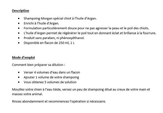 Shampoing Morgan spécial chiot 1L
