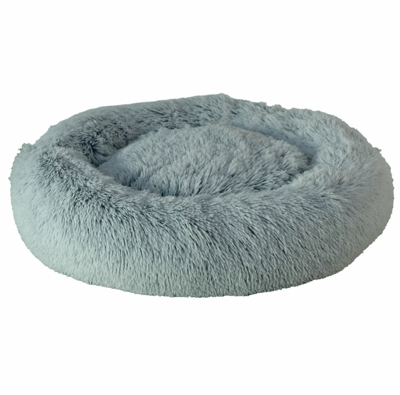 Corbeille apaisante anti-stress Calming Doogy gris perle 70 cm en fausse fourrure poils longs pour chien et chat.