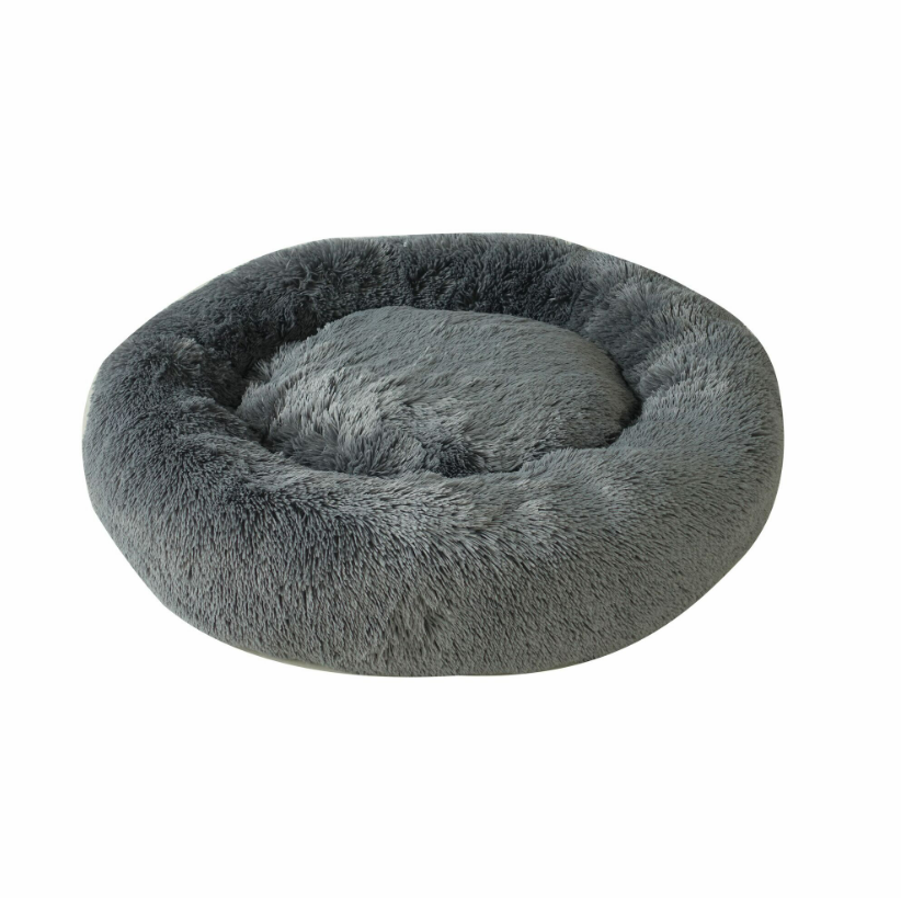 Corbeille apaisante anti-stress Calming Doogy gris 70 cm en fausse fourrure poils longs pour chien et chat.
