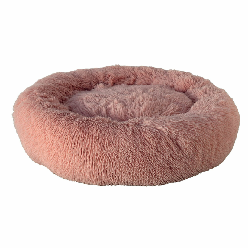 Corbeille apaisante anti-stress Calming Doogy rose 70 cm en fausse fourrure poils longs pour chien et chat.