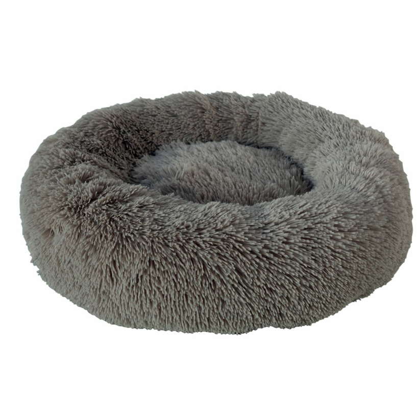 Corbeille apaisante anti-stress Calming Doogy taupe 70 cm en fausse fourrure poils longs pour chien et chat.