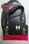 Laisse enrouleur à sangle noire pour chien moyen Flexi Classic taille M 5 mètres.